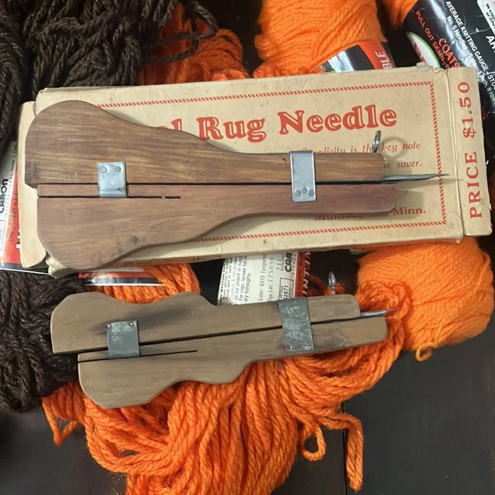 Vintage Rug Yarn and Needle Lot